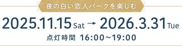 冬のパークを一日中楽しむ イルミネーション開催期間:2025.11.15(Sat)～2026.3.31(Tue)